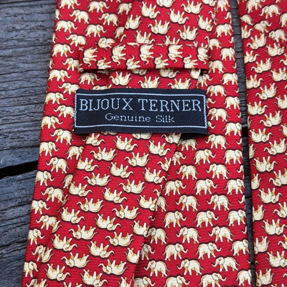 Vintage Bijoux Terner Elephant Endangered Wildlife Handmade Silk Neck Tie Men's